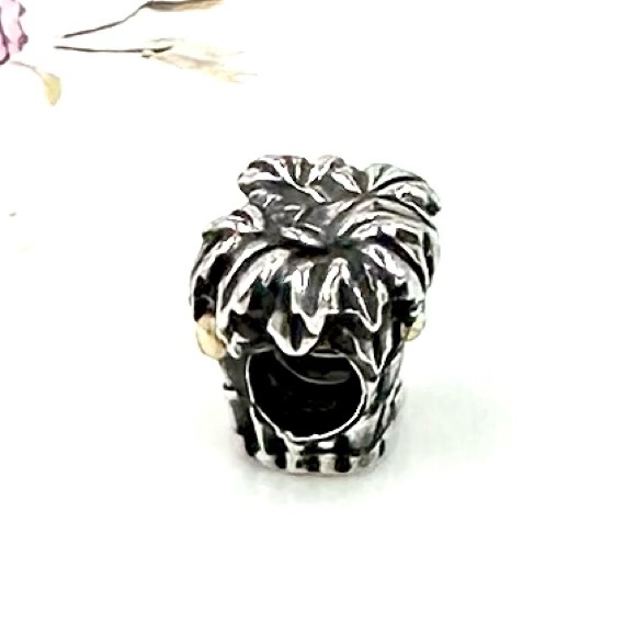 Pandora Palm Tree Coconut Charm Bead Two Tone Sterling Silver Gold Retired - Picture 5 of 8